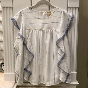 Listicle Blue Striped Top with Vertical Ruffles